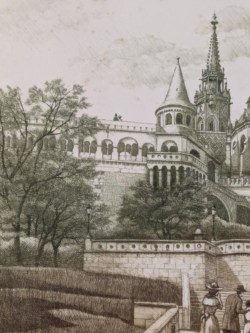 【真作】版画　作者不詳　サイン有　銅版画　漁夫の砦　ハンガリー　名品　T194