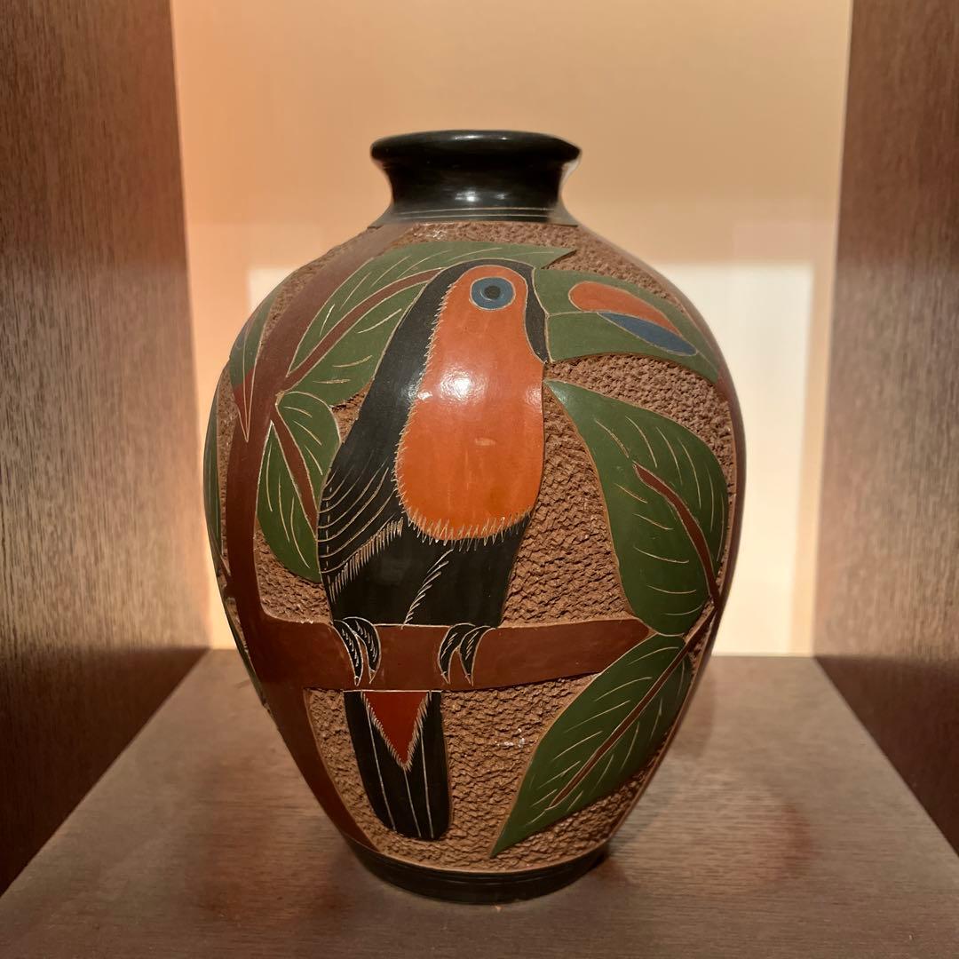 ニカラグア製 鳥の絵柄 陶器花瓶