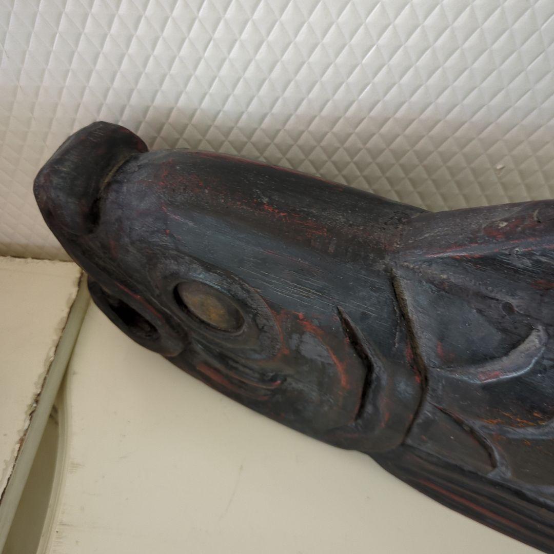 骨董 魚型 木魚 魚鼓 魚板 木彫 茶道具 漆器ディスプレイ 木製 木彫