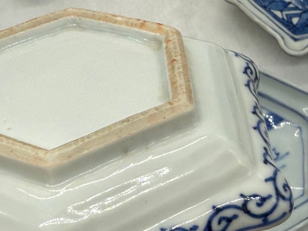 古染　染付山水人物紋角皿5点　古渡　送料込み251108