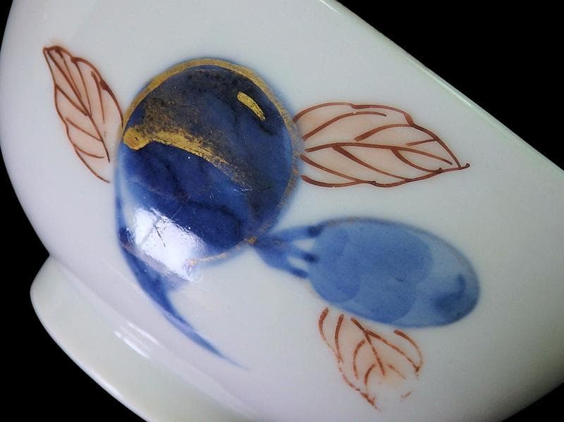 古伊万里　染錦　茄子の図　蓋茶碗　AS-DCa