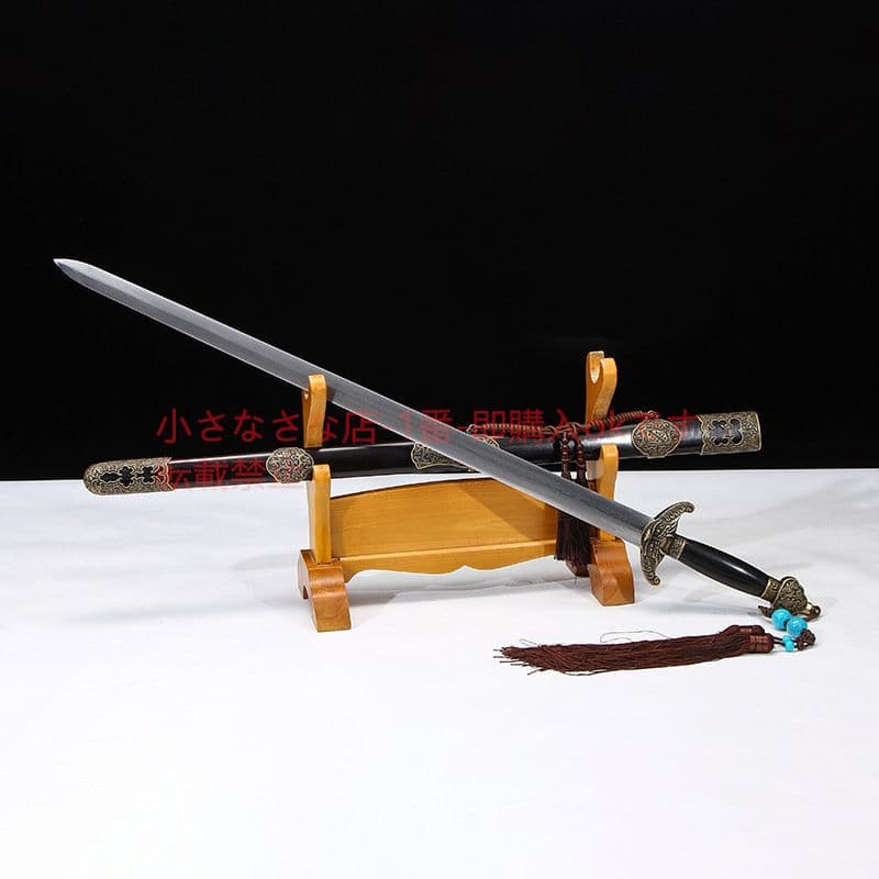 乾隆佩剣二級黒檀百錬模様鋼  古兵器 武具　刀装具　日本刀　模造刀 居合刀