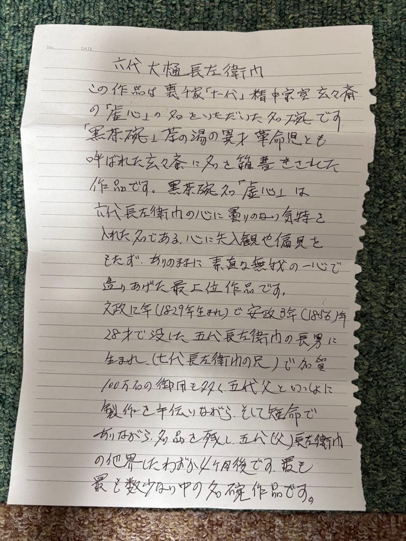 カ*カ様 玄々斎　6代大樋　黒茶碗　茶道具