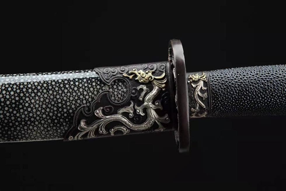 三色銅竜紋刀（魚皮型）模造刀 居合刀 武士道 武具 漢剣 唐刀 龍泉剣 手鍛造