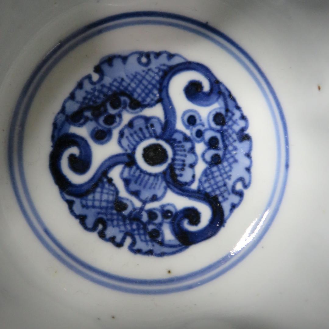 向付 2客 角向付 染付 白抜唐草文様 蛇の目 古伊万里 上手物