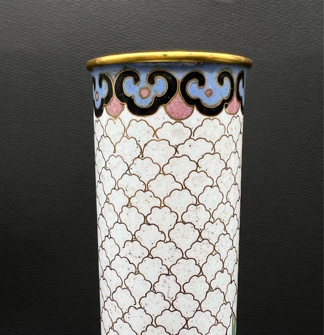 中國美術 古玩 景泰蓝 白地花瓶 七宝焼花瓶 置物