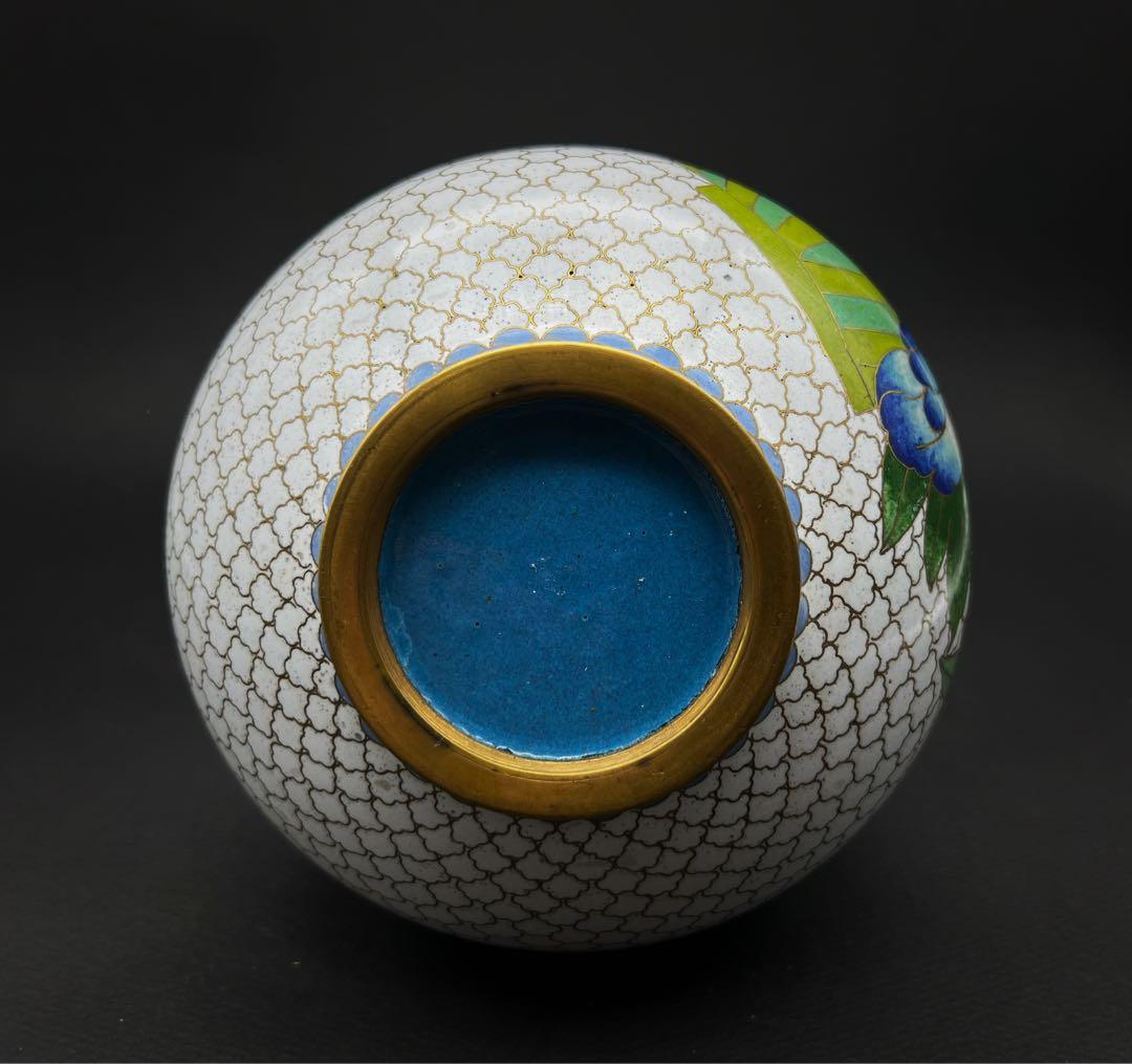 中國美術 古玩 景泰蓝 白地花瓶 七宝焼花瓶 置物