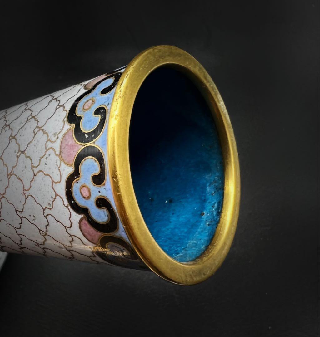 中國美術 古玩 景泰蓝 白地花瓶 七宝焼花瓶 置物