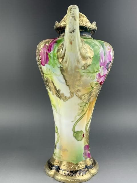 【大型】オールドニッポン 約30㎝ 芥子紋花瓶 アールヌーボー 金盛り ポピー