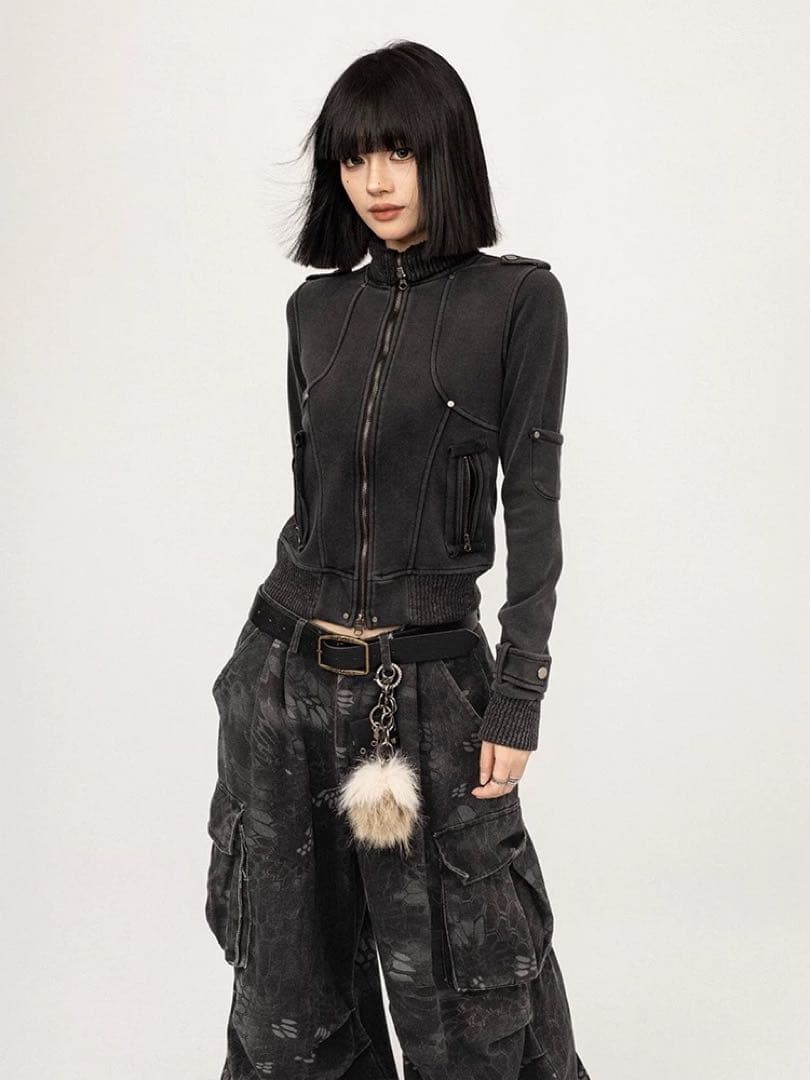 OCTTFLAB デニムジャケット y2k 韓国 opium ブラック モード