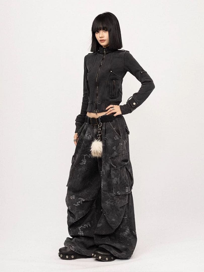 OCTTFLAB デニムジャケット y2k 韓国 opium ブラック モード