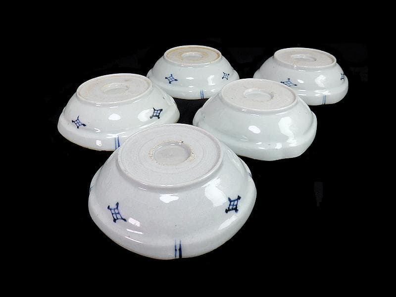 古伊万里　染付　墨弾き　瓜の図　膾皿　5客　C746AS-CEs