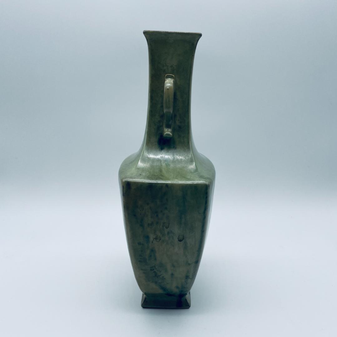【大正】小森忍 緑釉雙耳瓶 匋雅堂製款 大連市 中国美術 中国古玩