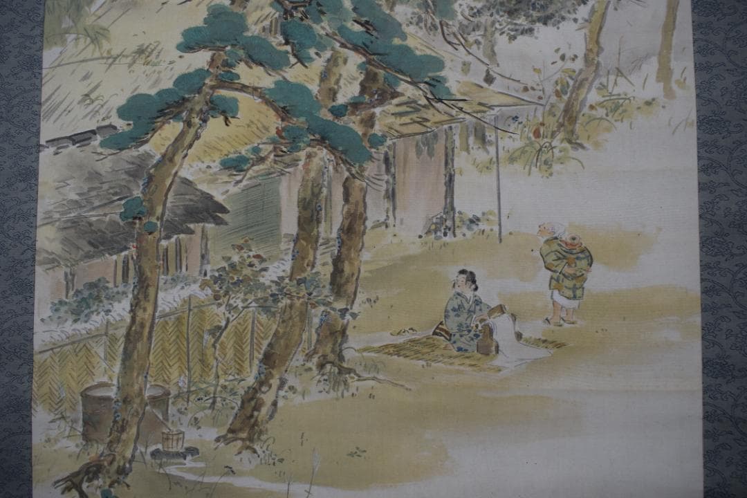 【真作】吉田逸言/月下砧之図/山水図/掛軸☆宝船☆Y-909　JM