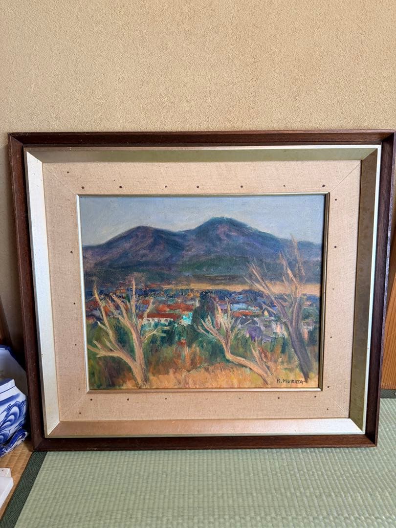 K. Murata 風景画 油彩画 木製フレーム付き