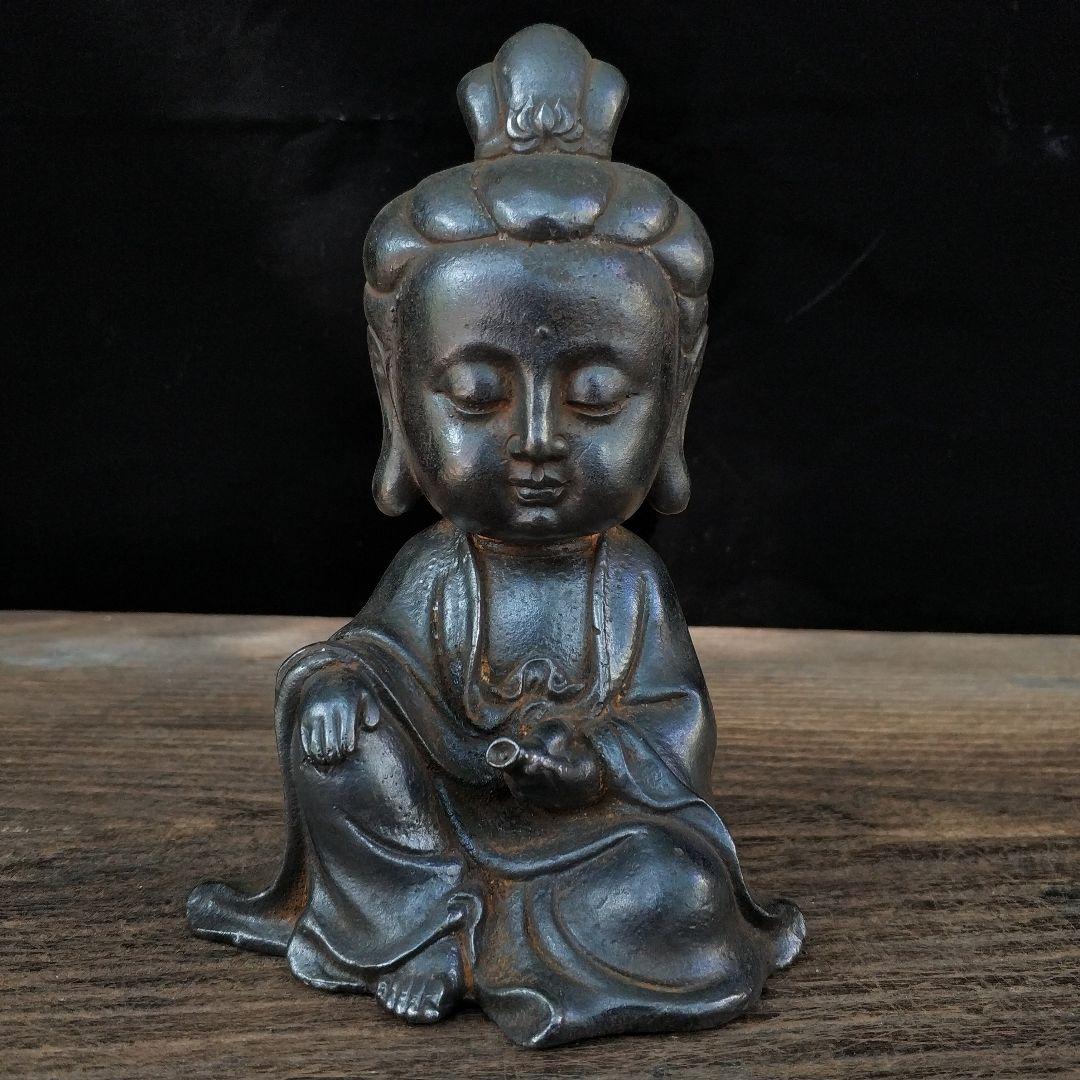 鉄器 鉄仏 仏教美術 Q版観音菩薩小仏像 工芸品 美術品 置物