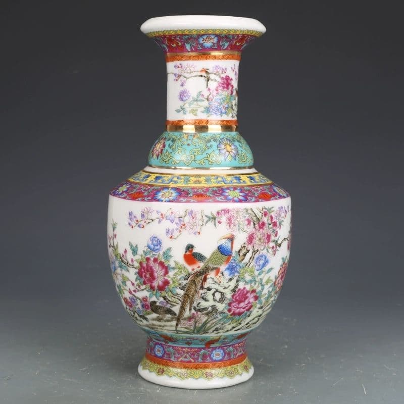 景徳鎮 陶磁花瓶 琺瑯粉彩花鳥賞瓶 装飾品 現代工芸品 美術品 置物