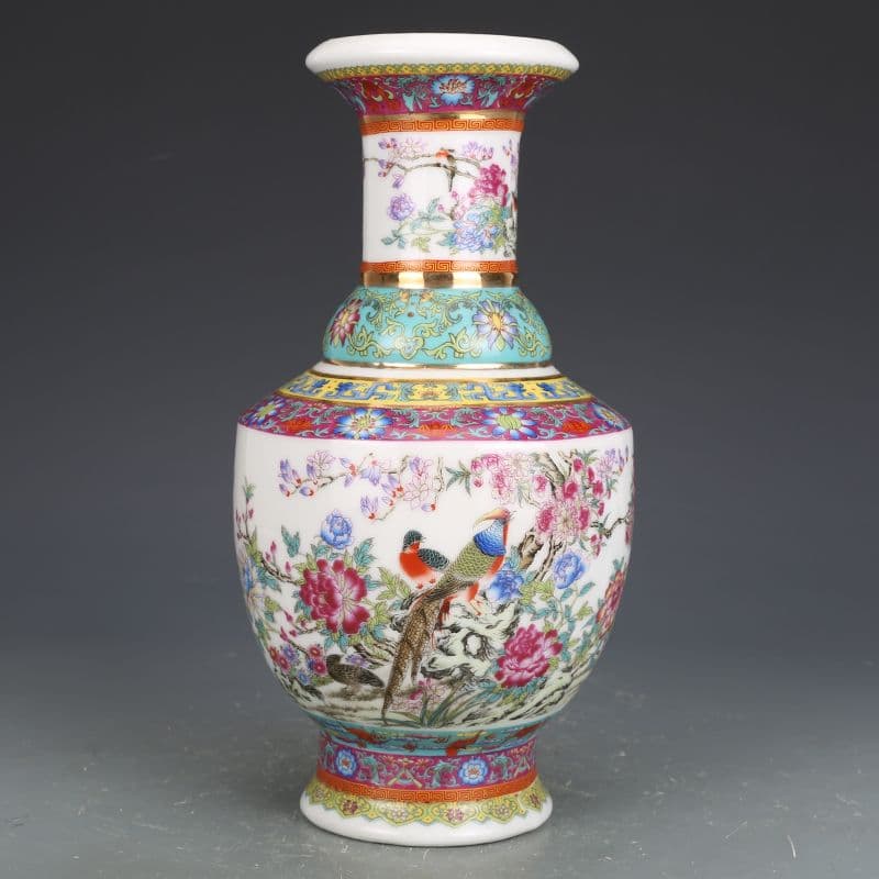 景徳鎮 陶磁花瓶 琺瑯粉彩花鳥賞瓶 装飾品 現代工芸品 美術品 置物