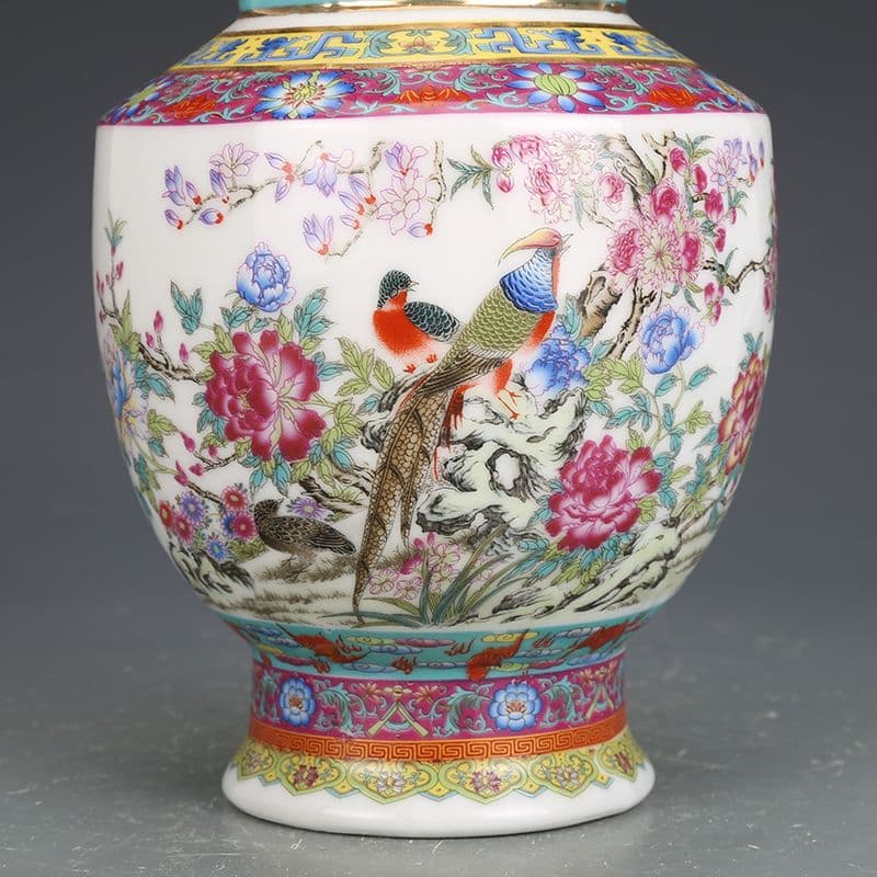 景徳鎮 陶磁花瓶 琺瑯粉彩花鳥賞瓶 装飾品 現代工芸品 美術品 置物