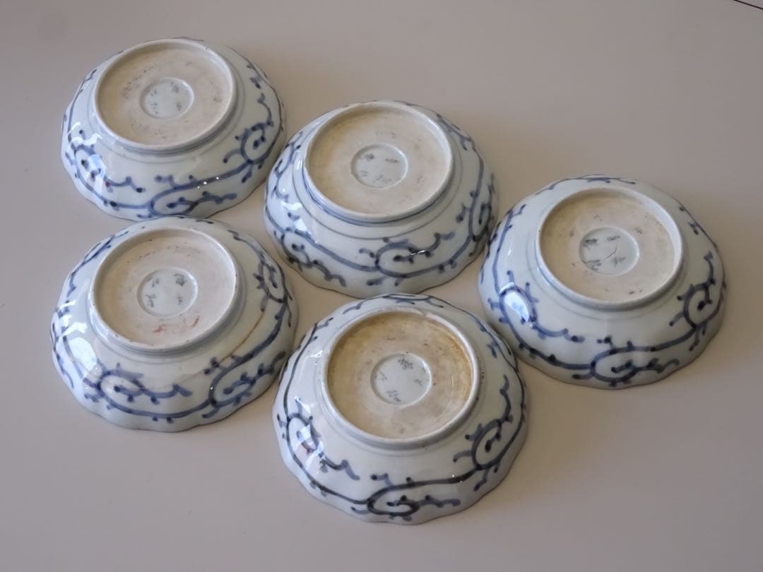 江戸時代　後期　古伊万里　松竹梅　蛸唐草文　膾皿　5客　なます皿　向付　取皿