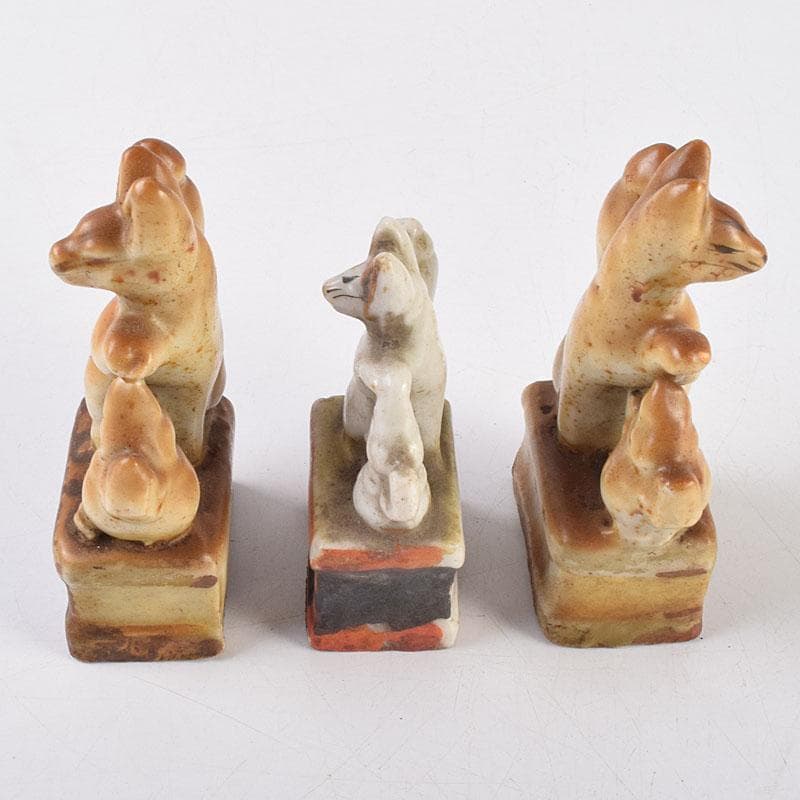 陶器製　色絵金彩　お稲荷さん　狐　3点まとめて　C　R9213