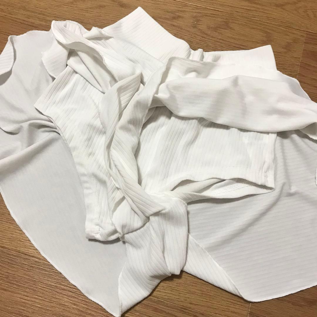 オレンジ ホワイト スカート セット ポールダンス 水着 ヨガ Mサイズ 巾着付