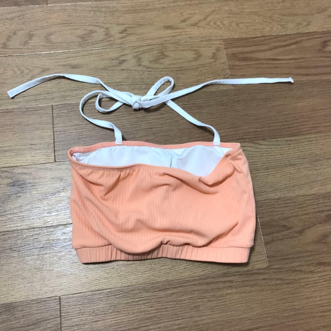 オレンジ ホワイト スカート セット ポールダンス 水着 ヨガ Mサイズ 巾着付