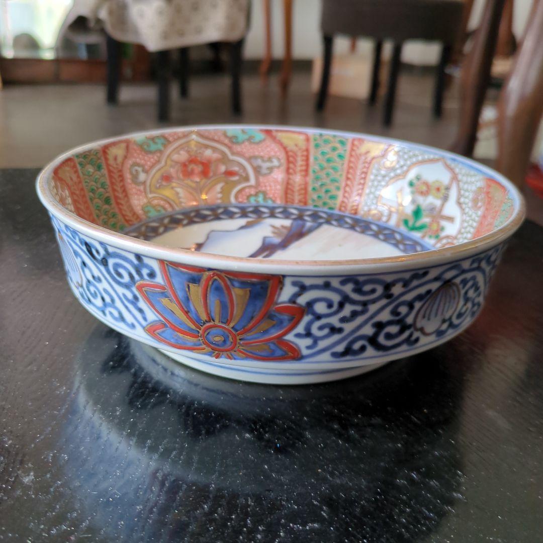 骨董　古伊万里　鉢　③　染錦　器　陶器　盛鉢　二重高台　伊万里