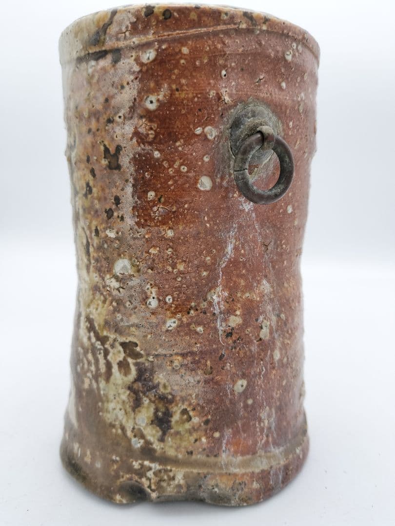 b46 花入 仿伊賀 旅枕 高橋楽斉 木箱 茶道具 古物 掛置両用