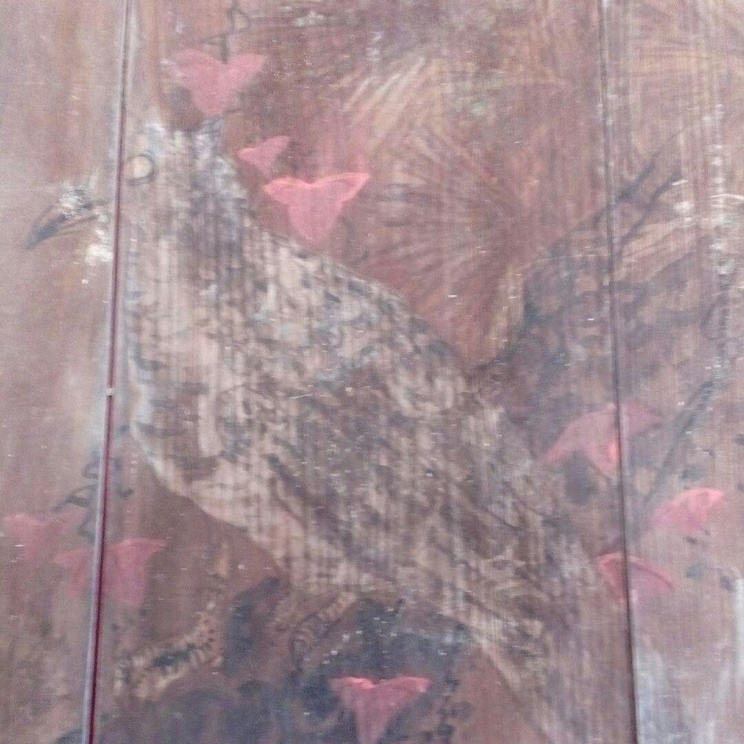 江戸時代伊予國寺社稀少天井絵図残骸２００〜２８０年頃月光に松木鳥４５センチ当時物