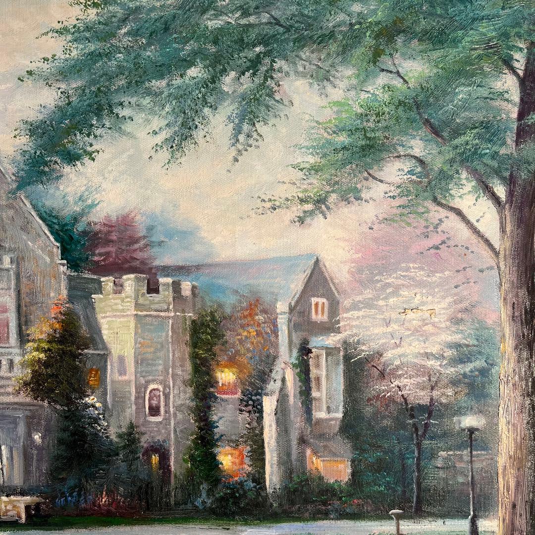 手書き油絵 パリの郊外の風景 絵画 インテリア 油彩画