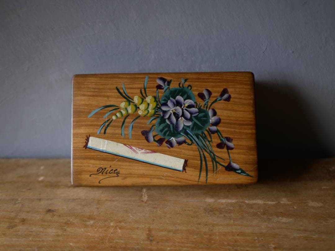 モシュリンヌ　木箱　Nice　ミモザ　すみれ　フランスアンティーク　アンティーク