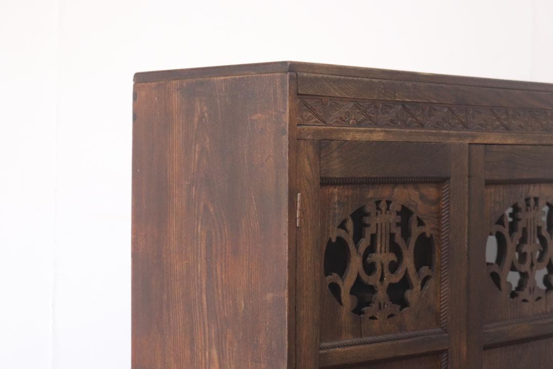 レトロ 小振り ガラスキャビネット 本箱 収納 ラック 引き出し 抽斗 2杯