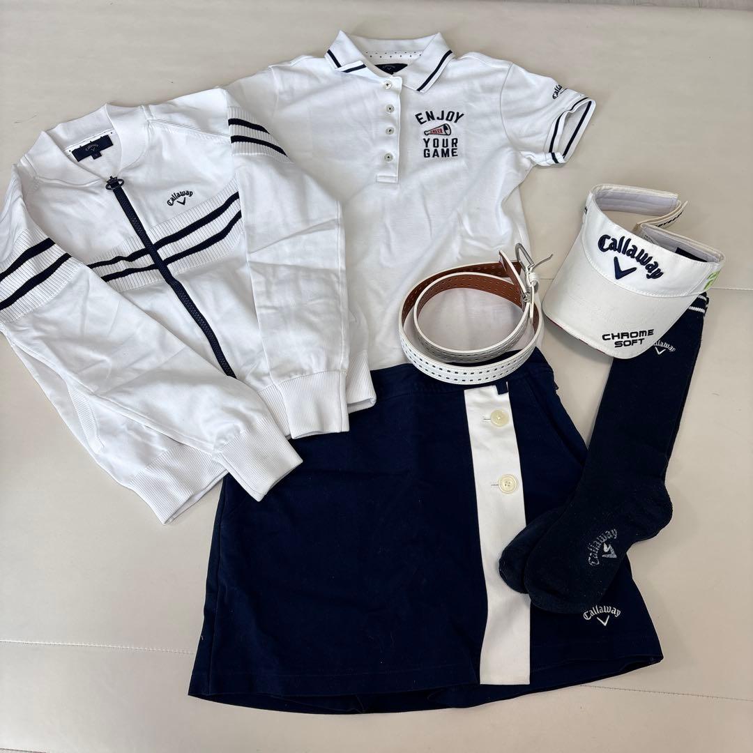 【6点セット】Callaway ゴルフウェアセット一式 ホワイト/ネイビー