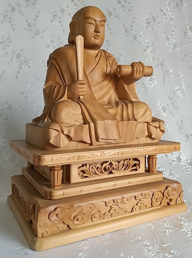 日蓮聖人坐像 3.5寸 #073 ◆白檀 木彫 仏像