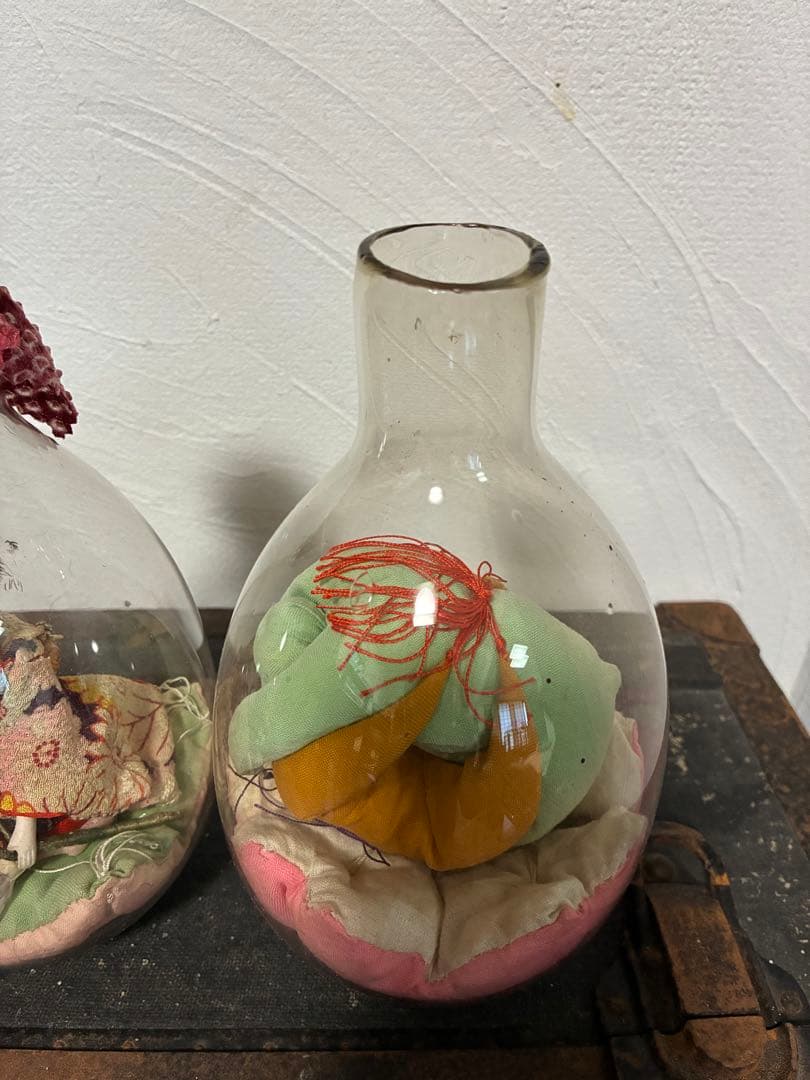 アンティークレトロガラス瓶入り 市松人形サルボボ手毬