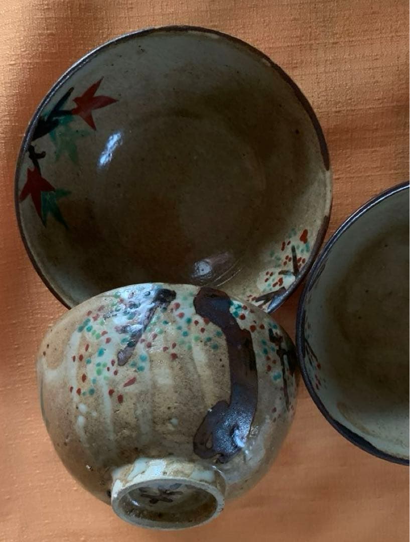 希少　古犬山焼　雲錦手　色絵茶碗　飯碗　5客　揃