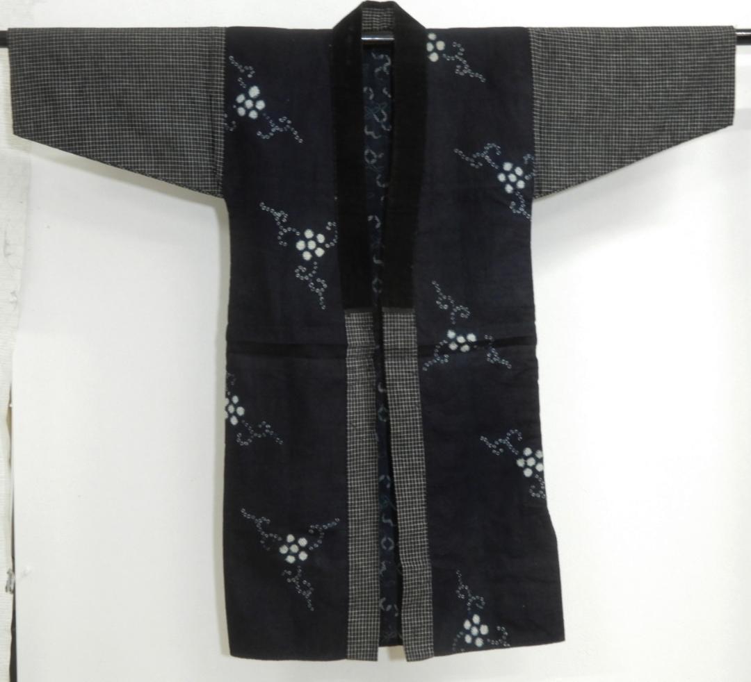 木綿・東北浅舞絞り長半纏・明治期前後・裏面は藍型染め・緻密刺子・秋田県の工芸品