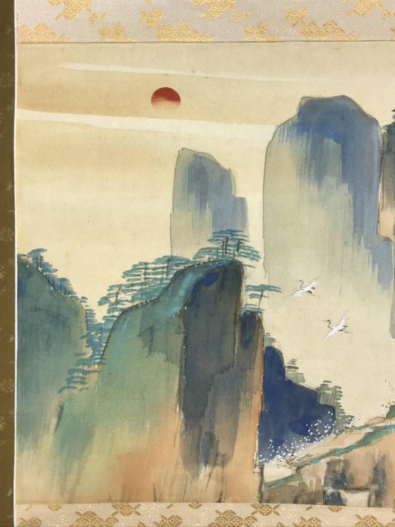 【真作】山口玲煕/蓬莱山図/山水図/祝事山水図/横物/掛軸/名家伝来AD-667