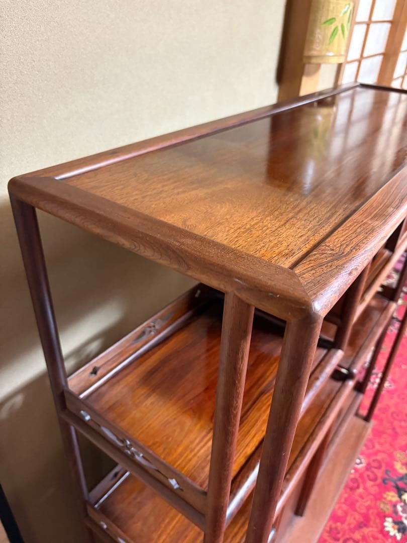 唐木　茶箪笥　茶棚　飾り棚　違い棚　引出し付き　レトロ　木製オープンシェルフ