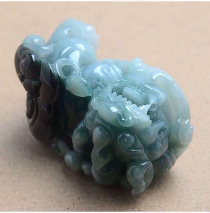 激レア 本翡翠 ミャンマー産青水翡翠 覇王貔貅 置物 ネックレス 鑑定書2点付