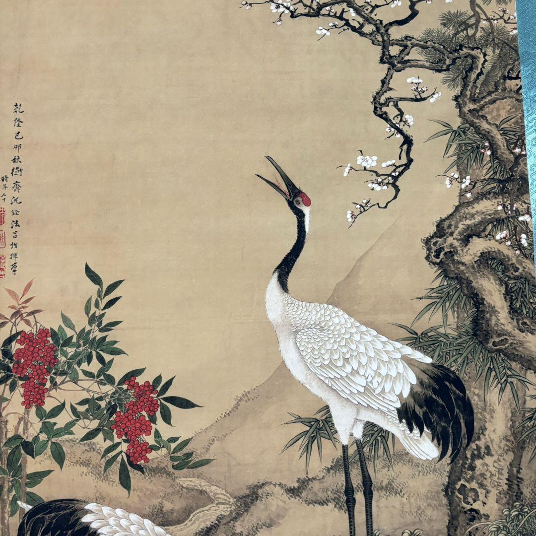 【特価】沈铨 松梅双鶴 掛け軸 中堂｜中国花鳥画｜新中式・開運インテリア