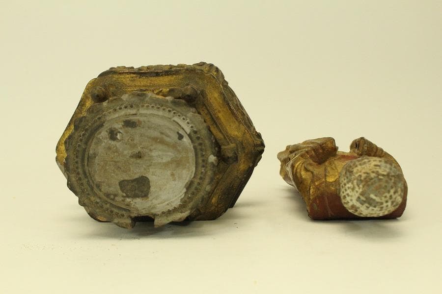 仏教美術 木彫 金彩 阿弥陀如来像 時代物 高35.5cm(A511)