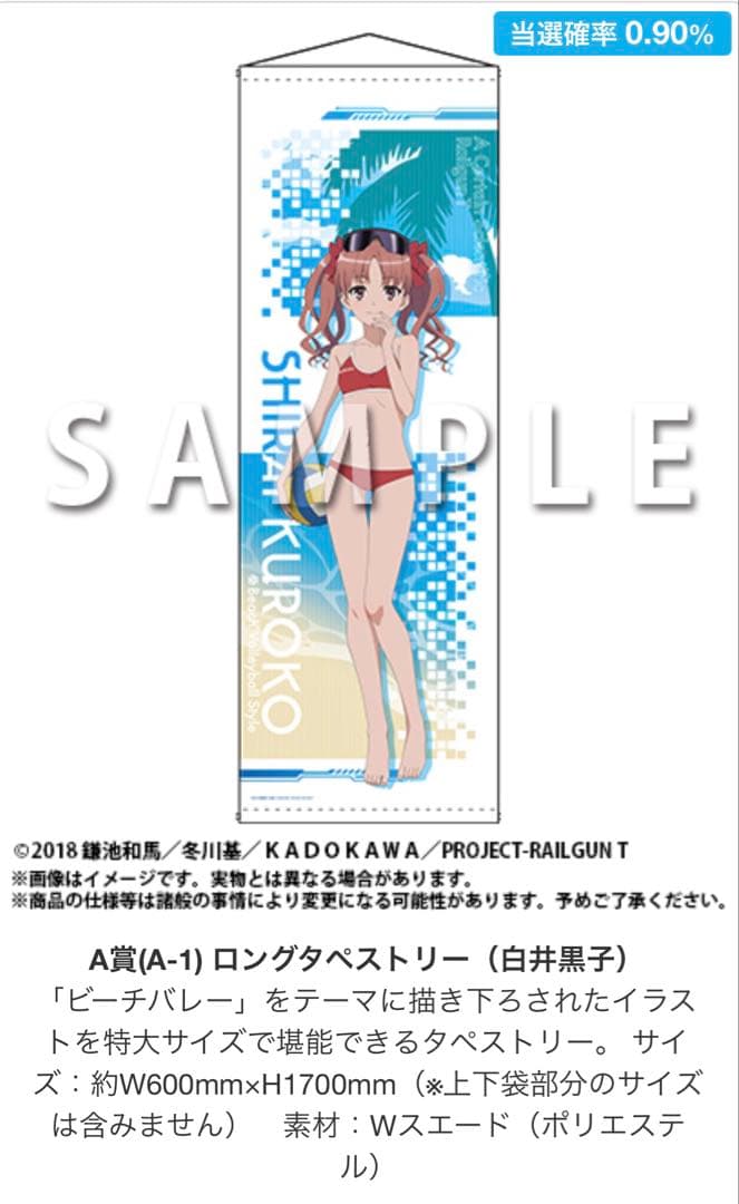 とある科学の超電磁砲T どこプラ　ビーチバレー　白井黒子　A賞ロングタペストリー