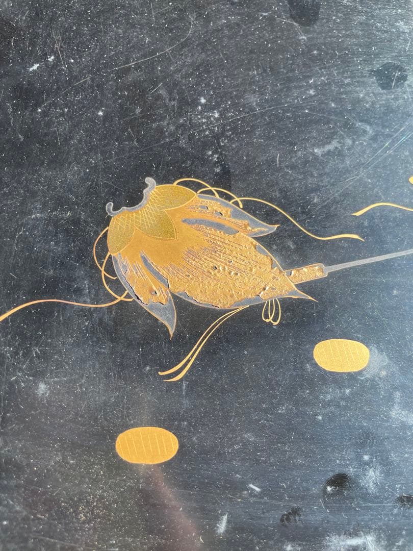 骨董品　輪島塗　漆器7枚　葉っぱの模様　トレー 卓上盆 黒内朱会席膳 漆塗　木箱