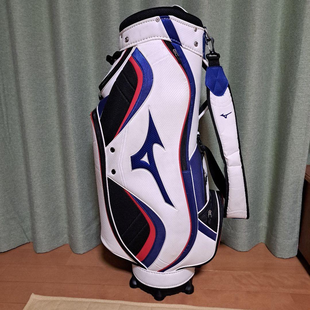 Mizuno ゴルフキャディバッグ.フード付き。 ホワイト/ネイビー。9インチ
