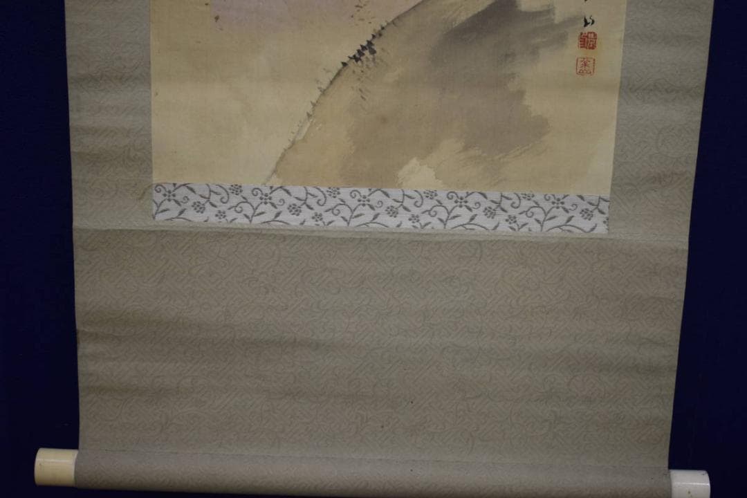 真作/広島県生/藤井松山/山水桜花図/布袋屋掛軸HJ-384