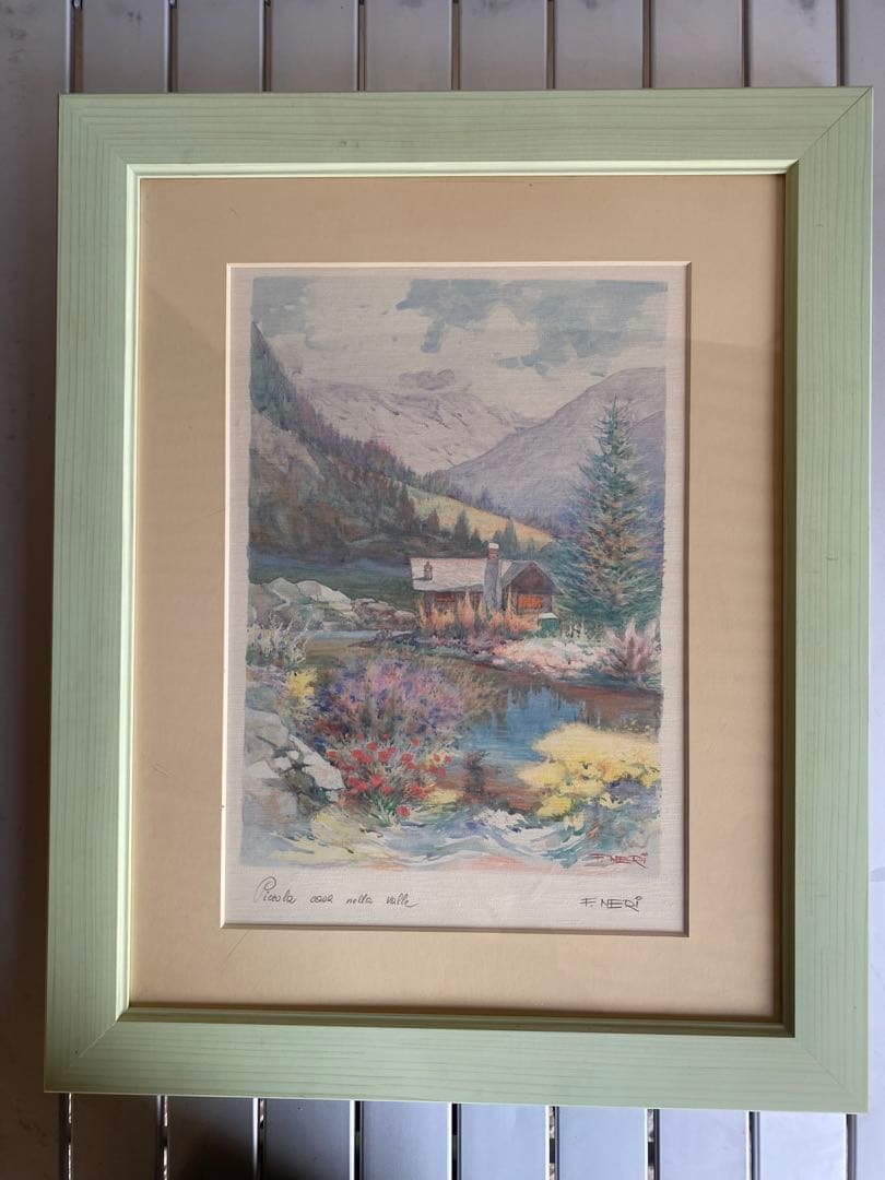 F. NERI 水彩画 Grazia della Folla 風景画　額縁