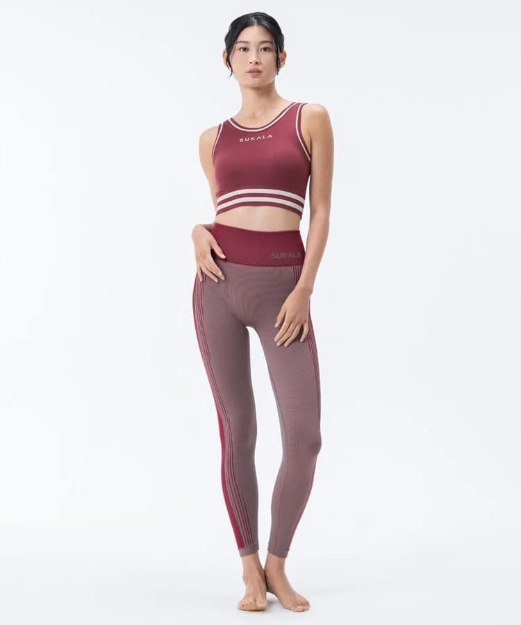 SUKALAブラトップ付きネックプルオーバーシャドーストライプメランジレギンスｍ