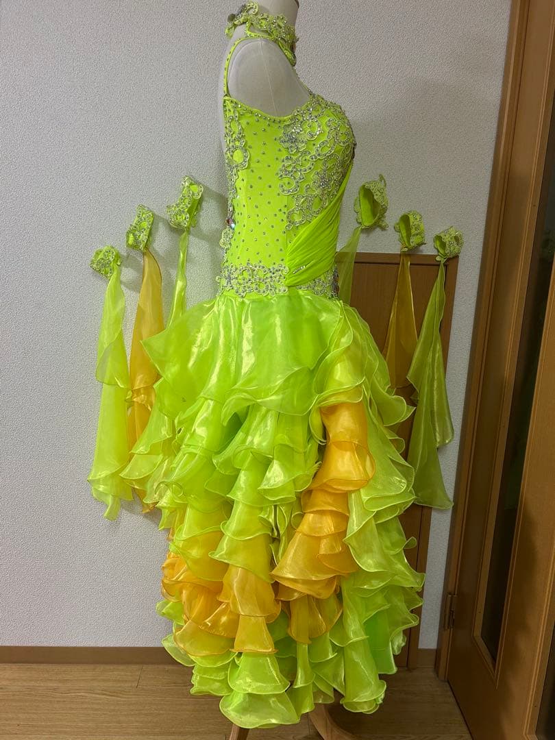 社交ダンス スタンダードドレス 蛍光イエロー・オレンジ 競技会